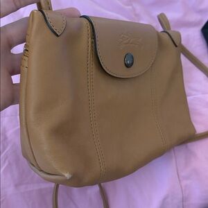 Longchamp‎ Le Pliage Cuir Soft Leather Small Crossbody Bag Tote Purse Tan Beige